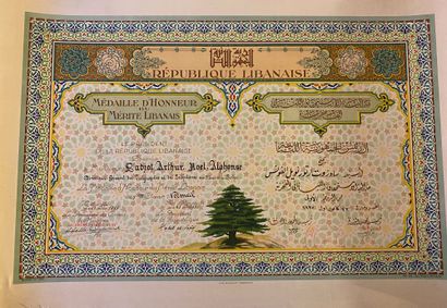 null Lebanon - Order of the Lebanese Merit, specta-cular bilingual patent printed...
