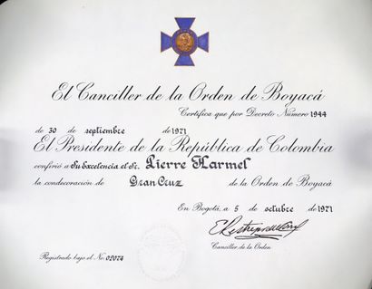 null Colombie - Ordre de Boyaca, ensemble de grand-croix comprenant : le bijou en...