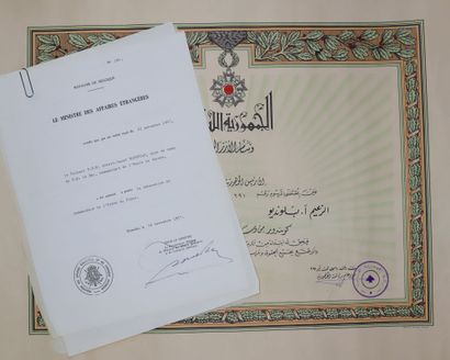 null Liban - Ordre du Cèdre, lot de document : brevet de commandeur, autorisation...