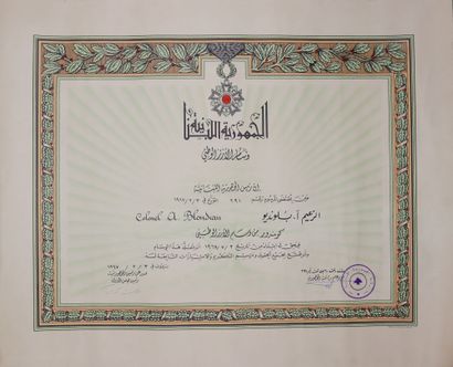 null Liban - Ordre du Cèdre, lot de document : brevet de commandeur, autorisation...