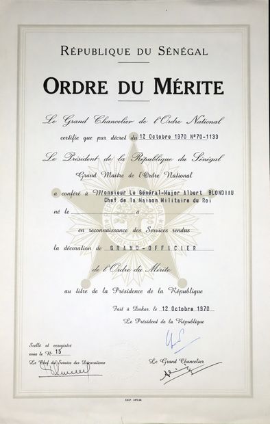 null Sénégal - Ordre du Mérite, plaque de grand officier en bronze argenté doré et...