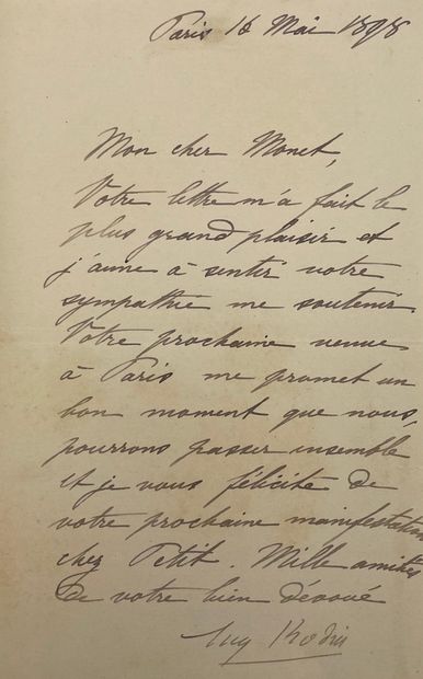 RODIN (Auguste). Lettre signée à Claude Monet....