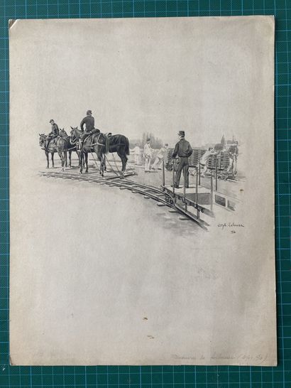 null 
ALPHONSE LALAUZE (1872-1941), Manoeuvres de forteresse sur les rails, watercolor...