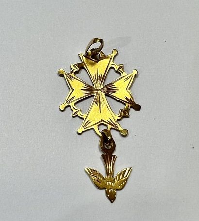 null Pendentif religieux. Croix pendentif huguenote en or jaune 18 karats (750 millièmes)...