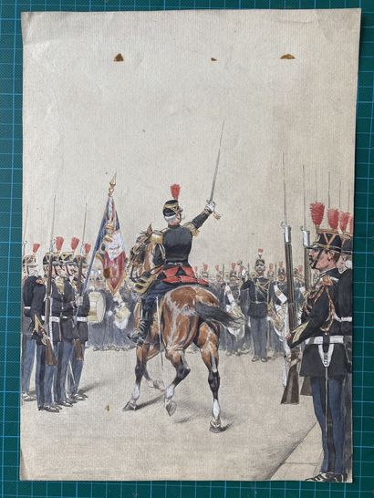 null 
ALPHONSE LALAUZE (1872-1941), Parade of a mounted officer of the Republican...