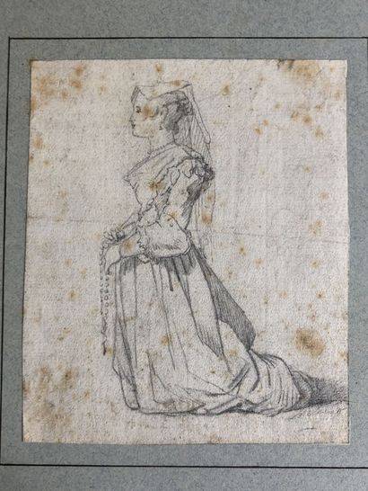 null 
Attributed to Horace Vernet (1789-1863).




Italian woman in prayer, kneeling.




Graphite...