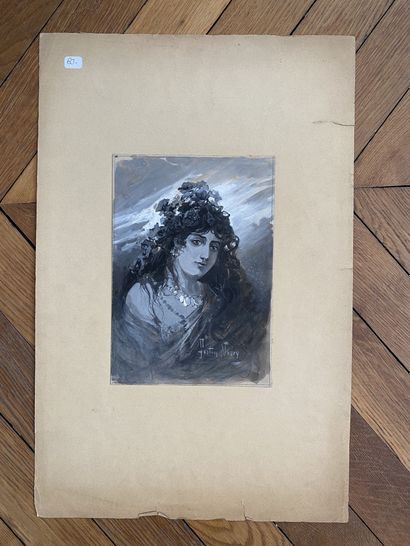 null 
GASTON NOURY (1865-1936)




Woman in bacchante, 




Gouache on paper, signed...