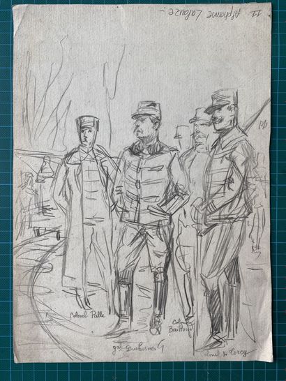 null 
ALPHONSE LALAUZE (1872-1941), Officier à cheval en discussion avec un officier...