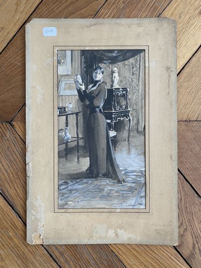 null 
AUGUSTE-FRANÇOIS GORGUET (1862-1927)




Elegant woman examining a vase, 




Gouache...