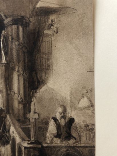 null 
French school of the 19th century




Troubadour scene: aristocrat leaving...