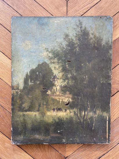 null 
19th century school




View of a church through the trees,_




Oil on canvas...