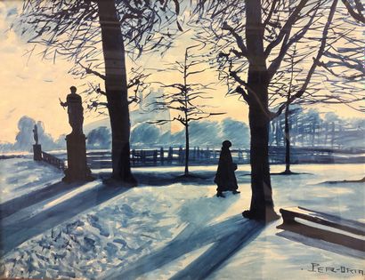 null 
"The Tuileries garden under the snow


Watercolor, signed lower right.
