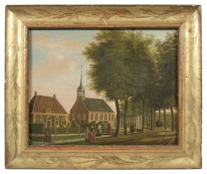 École HOLLANDAISE du XVIIIe siècle The walk
Oil on panel, parquet.
22 x 27,5 cm
Apocryphal...