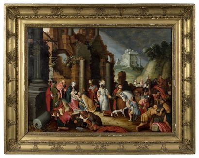 Atelier de Frans Franck II FRANCKEN The Adoration of the Magi
Oil on panel.
(Reinforcement,...