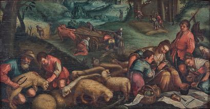 École Flamande du XVIIe siècle La tonte des moutons, d'après
Jacopo Bassano
Huile...