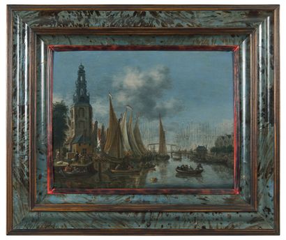 THOMAS HEEREMANS (1641-1694) Vue de Montelbaanstoren à Amsterdam
Huile sur panneau.
Signé...