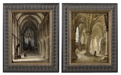 Jules-Victor GENISSON (1805-1860) Church interior
Two oils on canvas.
21 x 16 cm...