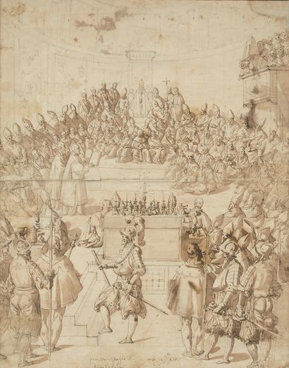 Attribué à Giovanni Battista RICCI (Novara, 1545- Rome, 1620) Pontifical ceremony
Pen...