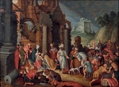 Atelier de Frans Franck II FRANCKEN The Adoration of the Magi
Oil on panel.
(Reinforcement,...