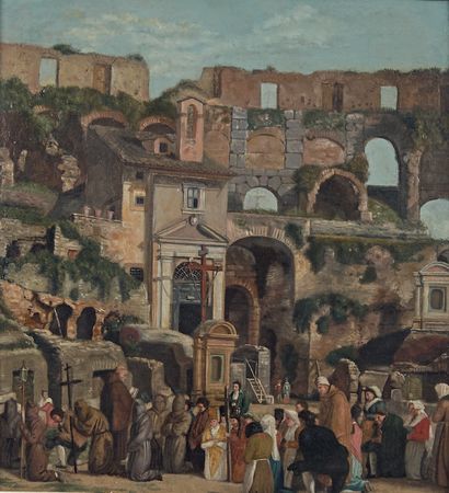 Atelier de Christoffer Wilhelm Van ECKERSBERG (1783-1853) A Pilgrimage in the Colosseum...