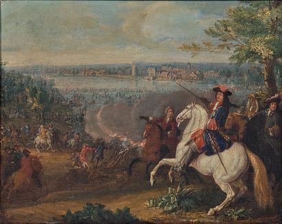 ÉCOLE FRANÇAISE d'après Adam Franz van der MEULEN Louis XIV passing the Rhine
Oil...