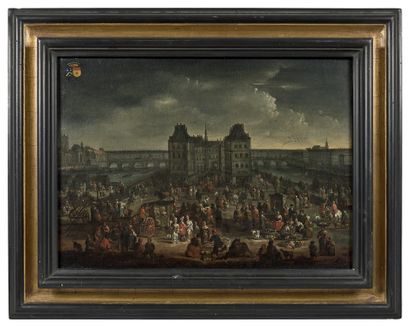 Attribué à Pieter CASTEELS (1673-1701) Vue imaginaire de la place Dauphine à Paris
Huile...