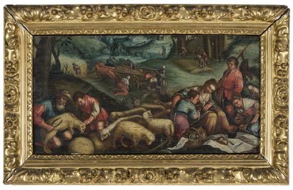 École Flamande du XVIIe siècle Shearing sheep, after
Jacopo Bassano
Oil on panel.
16...