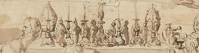 Attribué à Giovanni Battista RICCI (Novara, 1545- Rome, 1620) Cérémonie pontificale
Plume...