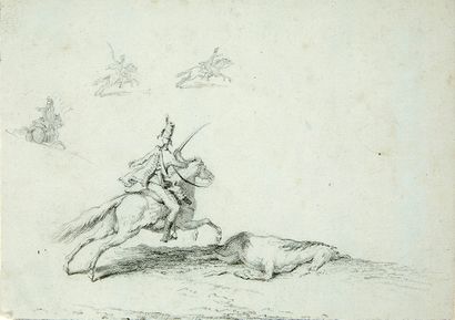 École FRANÇAISE du début du XIXe siècle Cavalier et cheval mort
Crayon noir.
13 x...