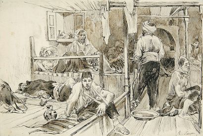 Auguste-André LANÇON (Saint-Claude, 1836 - Paris, 1885) Hôpital à Nicopolis, guerre...