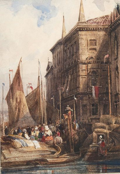 Attribué à Thomas Shutter BOYS (Londres, 1803- 1874) Embarcadère à Venise
Aquarelle...
