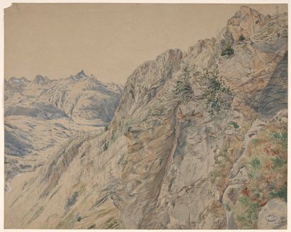 Wilhelm GEORGY (Magdebourg, 1819 - Weimar, 1887) Paysage de montagne
Aquarelle gouachée...