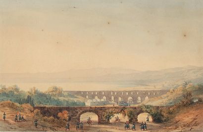 Gaspard GOBAUT (Paris, 1814 - 1882) Aqueduc sur la côte algérienne
Aquarelle gouachée.
Signé...