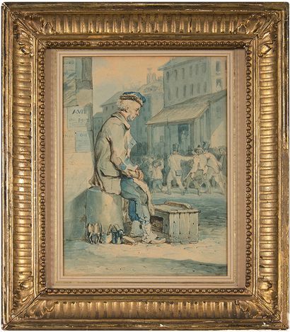 NICOLAS-TOUSSAINT CHARLET (Paris, 1792 - 1845) Cireur de chaussures rue de Sèvres
Aquarelle.
Signé...