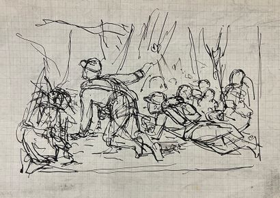 Joseph HUSSENOT (Metz, 1827 - Versailles, 1896) Soldats sur le champ de bataille...