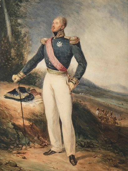 ÉCOLE d'Horace VERNET (Paris, 1789 - 1863) Portrait du Prince Louis, Duc de Nemours
Aquarelle...