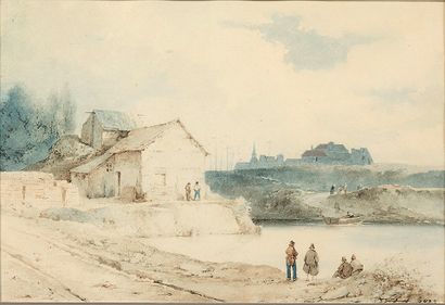 Augustin ENFANTIN (Belleville, 1793 - Naples, 1827) Scène de port
Aquarelle.
Signé...