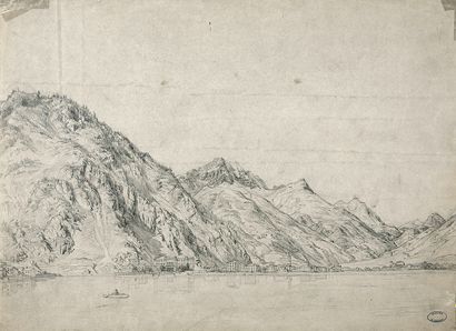 Wilhelm GEORGY (Magdebourg, 1819 - Weimar, 1887) Ville au bord d'une falaise
Crayon...