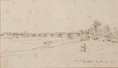 Adolphe Félix CALS (Paris, 1810 - 1880) Vue du pont d'Argenteuil ; Maison à Le Poudreux
Crayon...