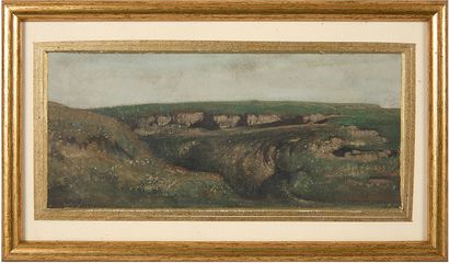 Attribué à Auguste CLESINGER (Besançon, 1814 - 1883) Paysage de combe
Huile sur papier.
10...