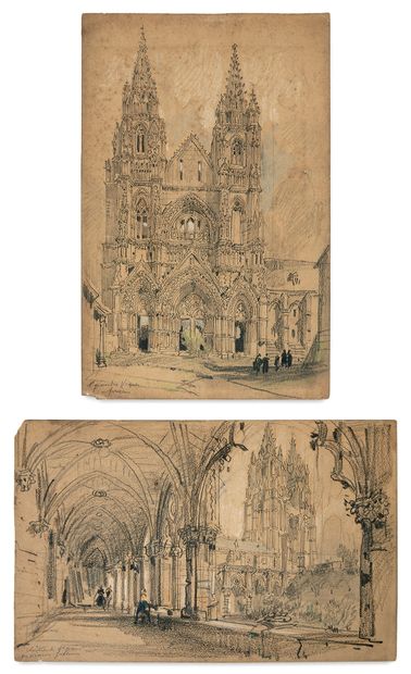 Hubert CLERGET (Dijon, 1818 - Saint-Denis, 1899) Église de Soissons, le cloître saint...