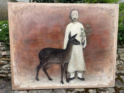 null ZOUO YIN

École moderne "Homme au lama"

Acrylique sur toile.

Signée et datée...