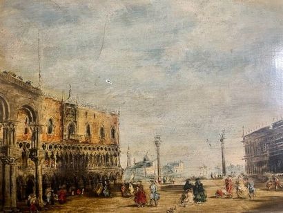 null Ecole du XIXe siècle :

"Vue de Venise". 

Deux huiles sur panneaux faisant...