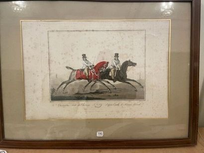 null Deux gravures : "Scène de chasse", "Scène de chevaux" d'après Horace Vernet...