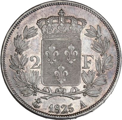 null CHARLES X (1824-1830) 2 francs. 1825. Paris.
Sa tête nue à gauche.
R/ Écu de...