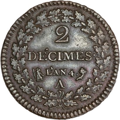 null DIRECTOIRE (1795-1799) 2 décimes. An 4. Paris.
Buste de la République à gauche.
R/...