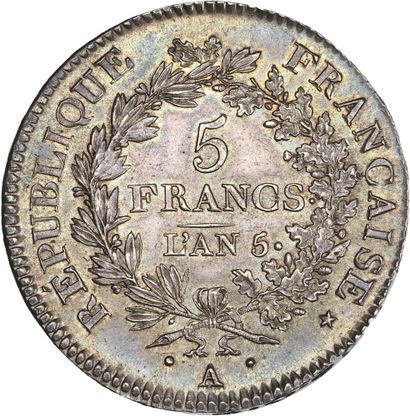 null DIRECTOIRE (1795-1799) 5 francs. Union et Force. An 5. Paris.
Hercule entre...