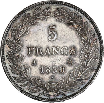 null LOUIS-PHILIPPE (1830-1848) 5 francs tête nue, sans le « I ». 1830. Paris. Tranche...
