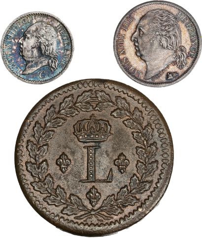 null LOUIS XVIII (1815-1824)
Demi franc. 1816. Paris. Quart de franc. 1822. Paris.
Décime....