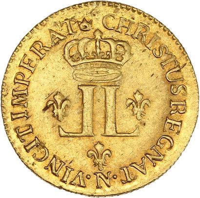 null LOUIS XV (1715-1774)
Louis d'or aux deux L. 1722. Montpellier. Flan neuf. 9,87...